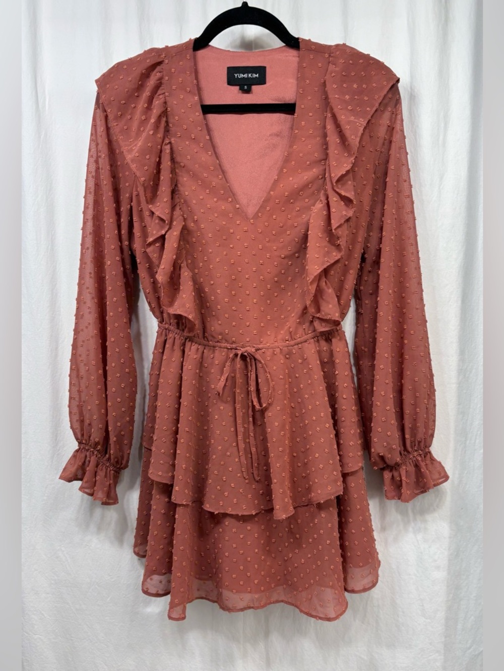 Yumi Kim Revolve West Village Mini Dress Size XS Swiss Dot Ruffle Clay